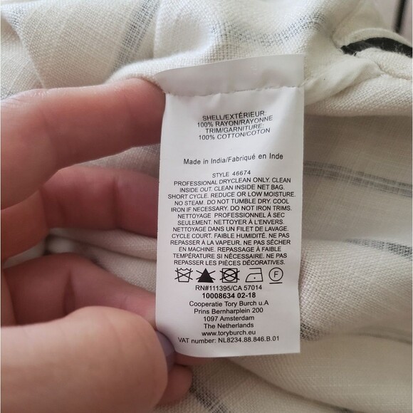 Tory Burch Striped Ivory/Black Stripe Filipa Embroidered Trim Tunic/Top - Picture 8 of 8